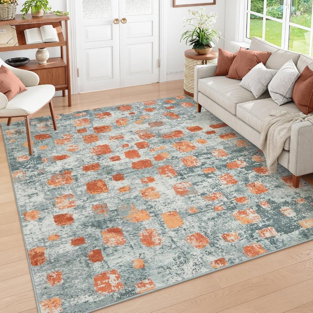(SOLD) New 6x9 Pretty Watercolor Design Washable Area Rug